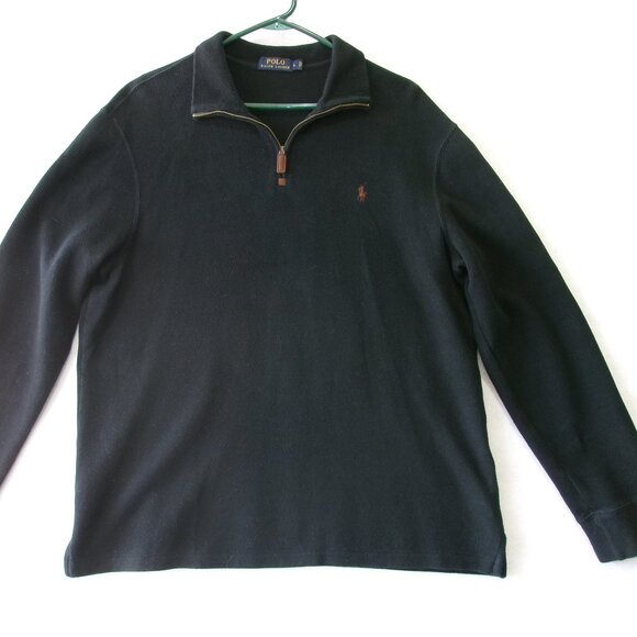 Polo‎ Ralph Lauren Men's 1/4 Zip Mockneck Sweatshirt Black Large - Picture 1 of 4